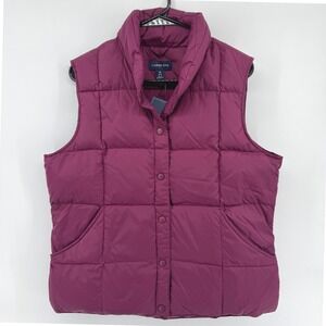 Lands End Womens Quilted Puffer Vest Magenta Full Snap Collar Size M NWT